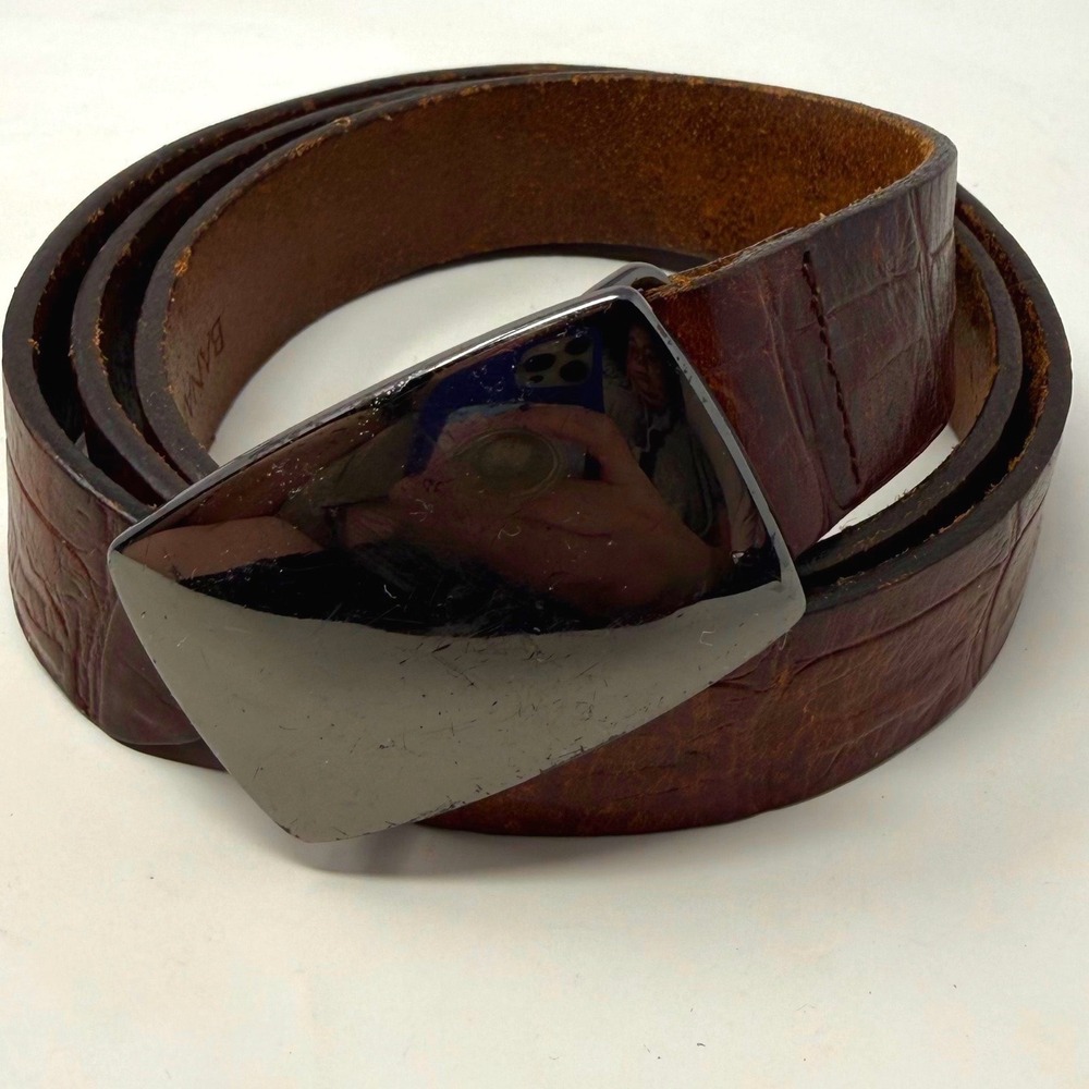 Banana Republic Mens Brown Crocodile Embossed Leather Belt Gunmetal Buckle
